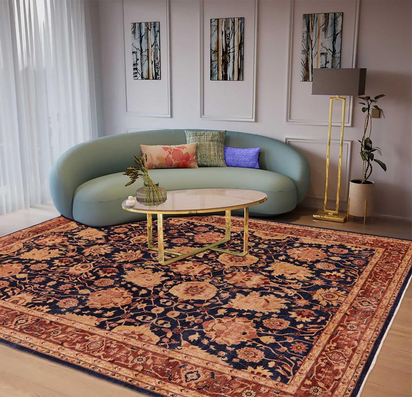 handmade Traditional Kafkaz Blue Lt. Brown Hand Knotted RECTANGLE 100% WOOL area rug 10 x 14