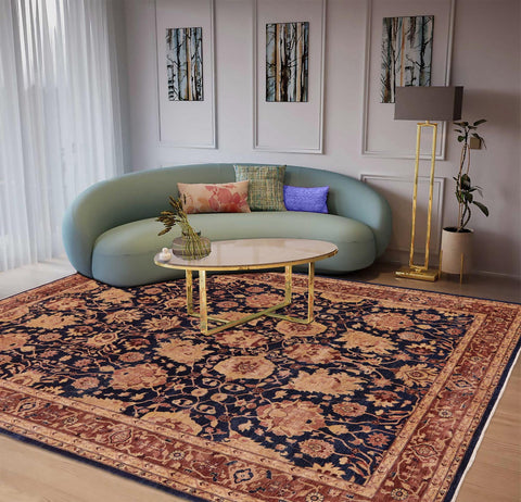 handmade Traditional Kafkaz Blue Lt. Brown Hand Knotted RECTANGLE 100% WOOL area rug 10x14
