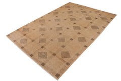 handmade Modern Kafkaz Tan Green Hand Knotted RECTANGLE 100% WOOL area rug 10' x 14'
