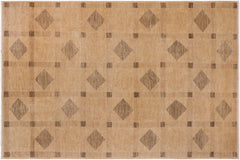 handmade Modern Kafkaz Tan Green Hand Knotted RECTANGLE 100% WOOL area rug 10' x 14'