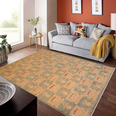 handmade Transitional Kafkaz Blue Tan Hand Knotted RECTANGLE 100% WOOL area rug 10 x 14