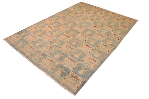 handmade Modern Kafkaz Blue Tan Hand Knotted RECTANGLE 100% WOOL area rug 10' x 14'