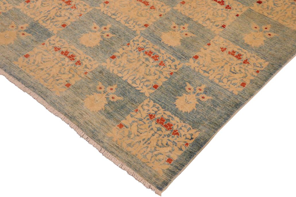 handmade Transitional Kafkaz Blue Tan Hand Knotted RECTANGLE 100% WOOL area rug 10 x 14