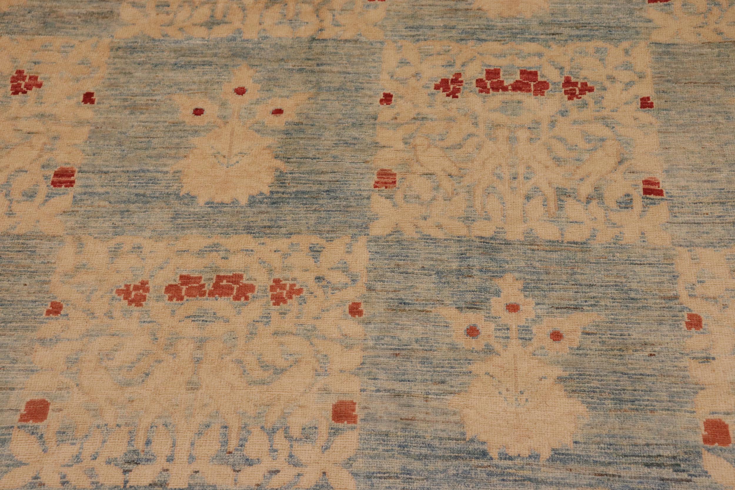 handmade Modern Kafkaz Blue Tan Hand Knotted RECTANGLE 100% WOOL area rug 10' x 14'