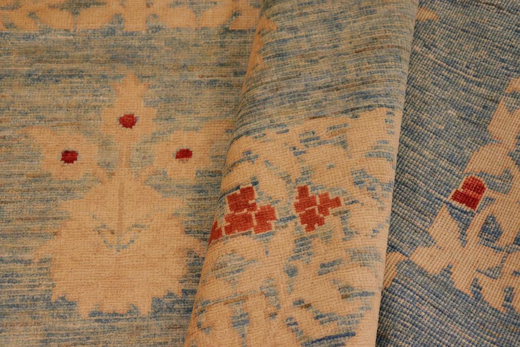 handmade Transitional Kafkaz Blue Tan Hand Knotted RECTANGLE 100% WOOL area rug 10 x 14