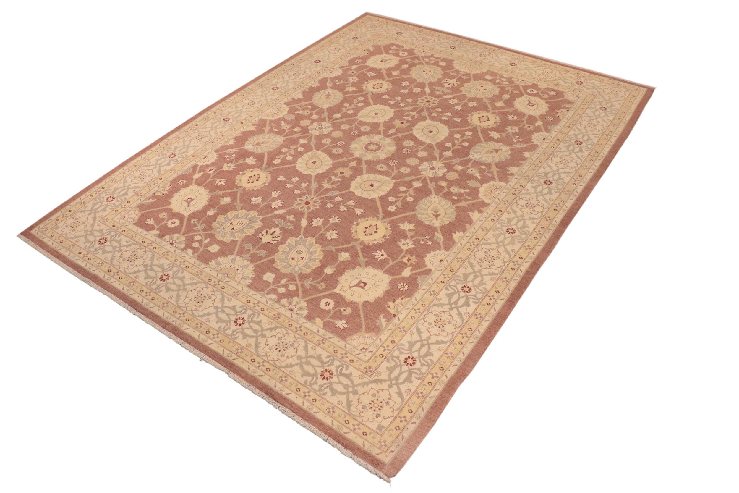 handmade Transitional Kafkaz Brown Tan Hand Knotted RECTANGLE 100% WOOL area rug 10' x 14'