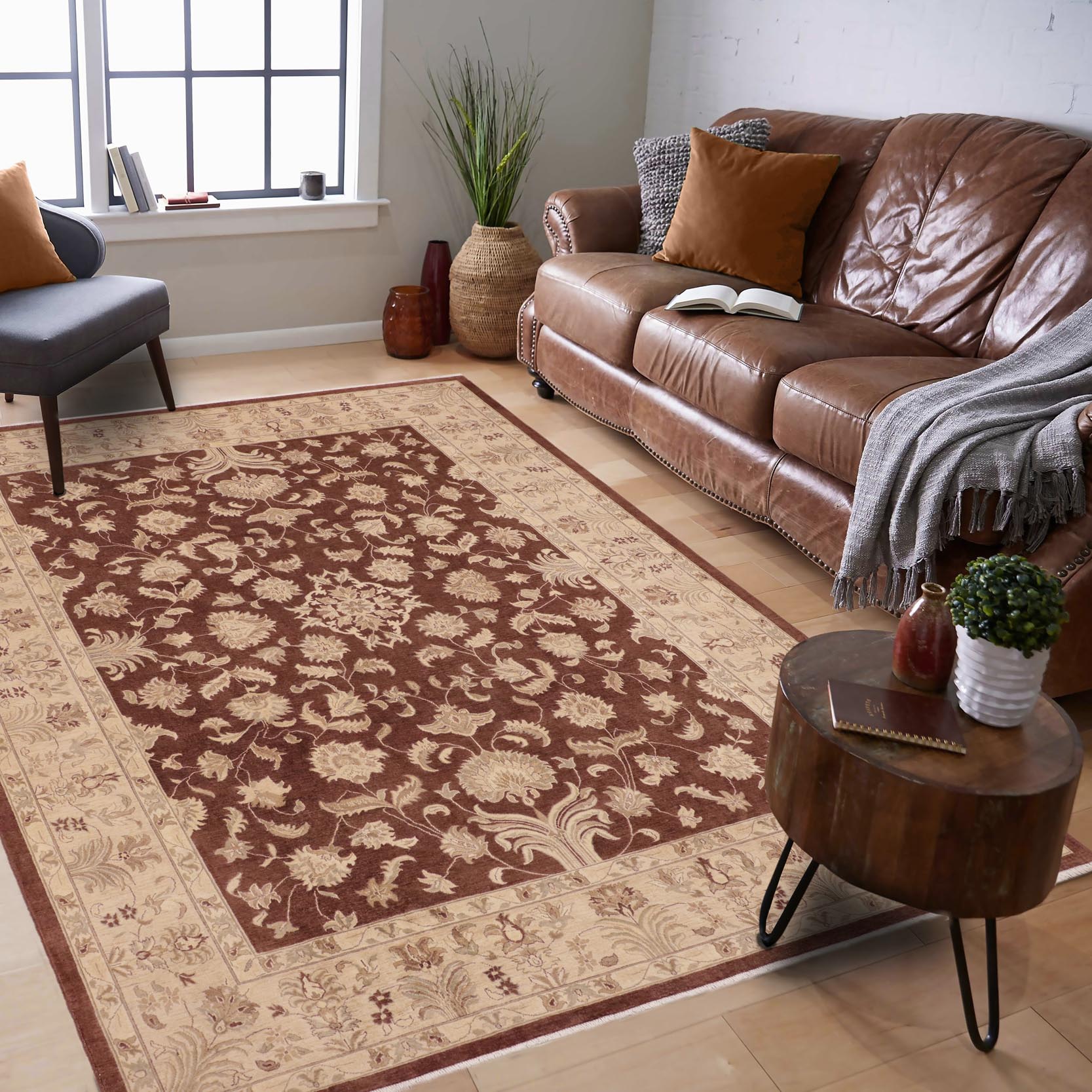 handmade Traditional Kafkaz Brown Tan Hand Knotted RECTANGLE 100% WOOL area rug 10x14