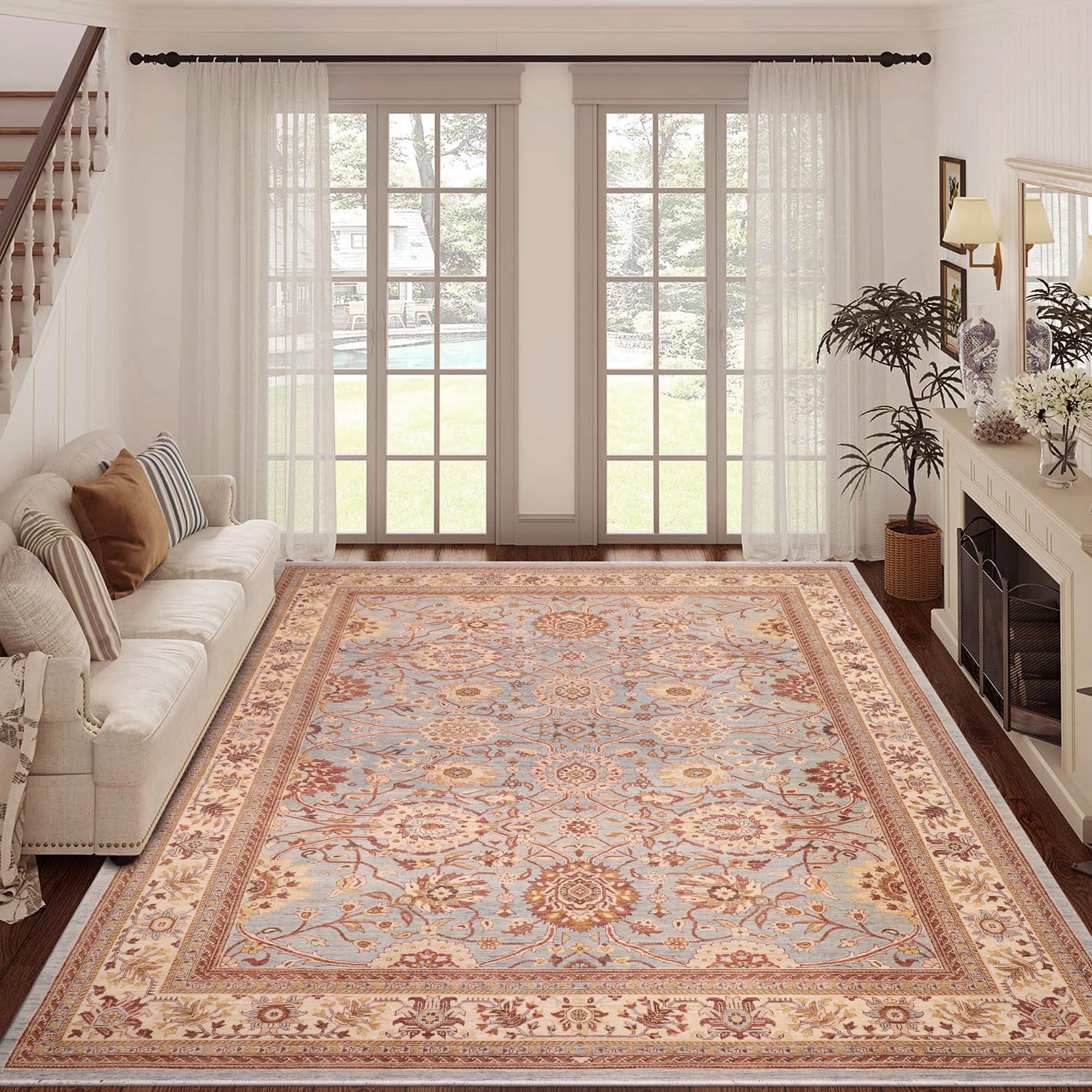 handmade Traditional Kafkaz Lt. Blue Lt. Gold Hand Knotted RECTANGLE 100% WOOL area rug 10x14