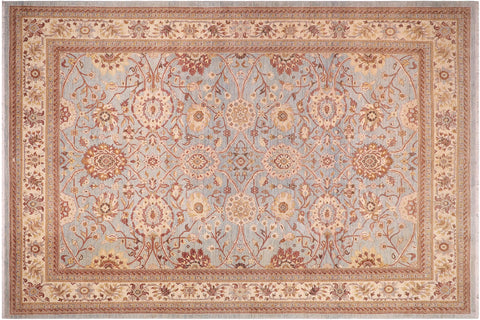 Oriental Ziegler Pamila Blue/Gold Hand Knotted Wool Rug - 9'11'' x 13'7''