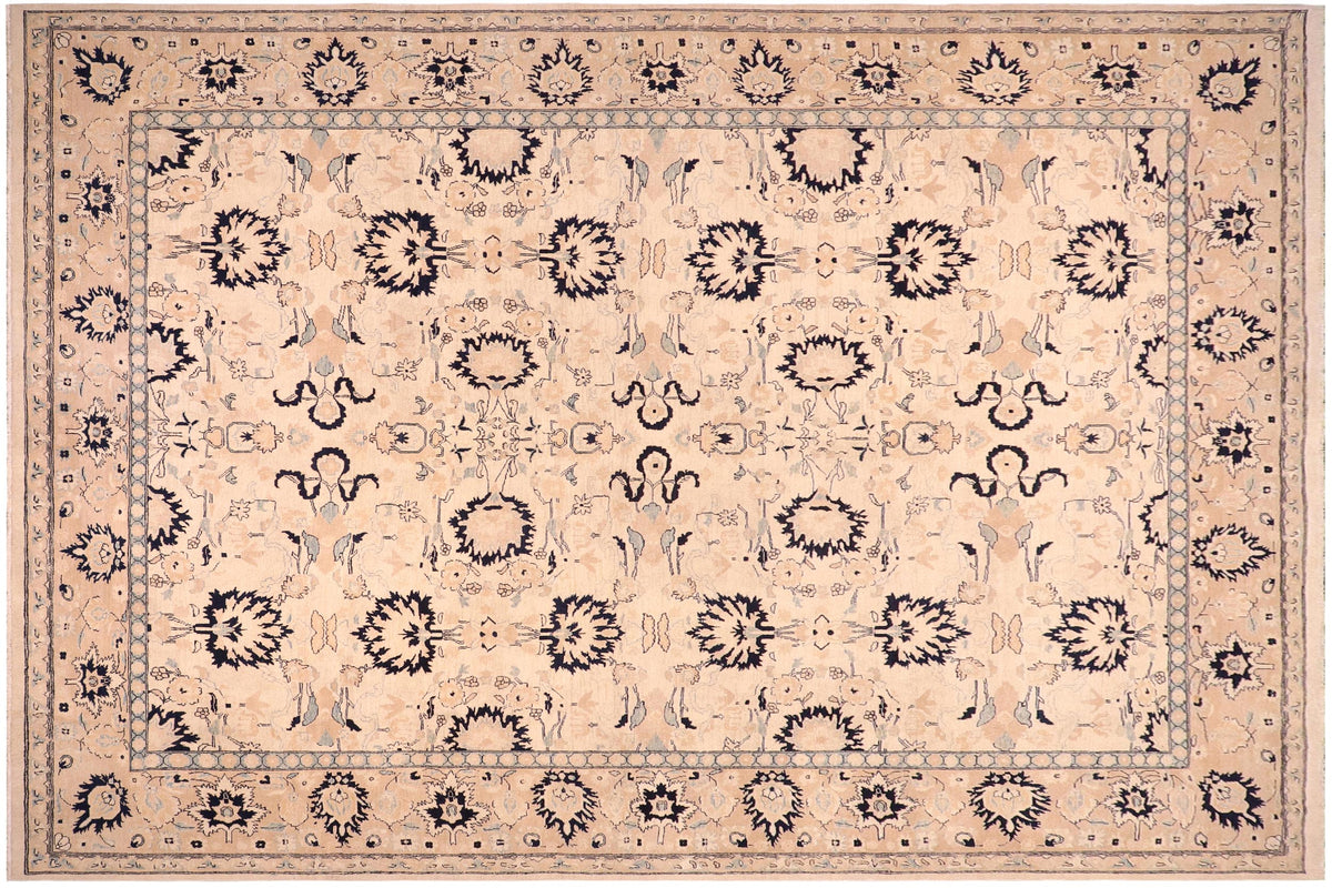 11x13 hand knotted transitional wool rug in tan and brown - Oriental Gudrun Tan/ Brown