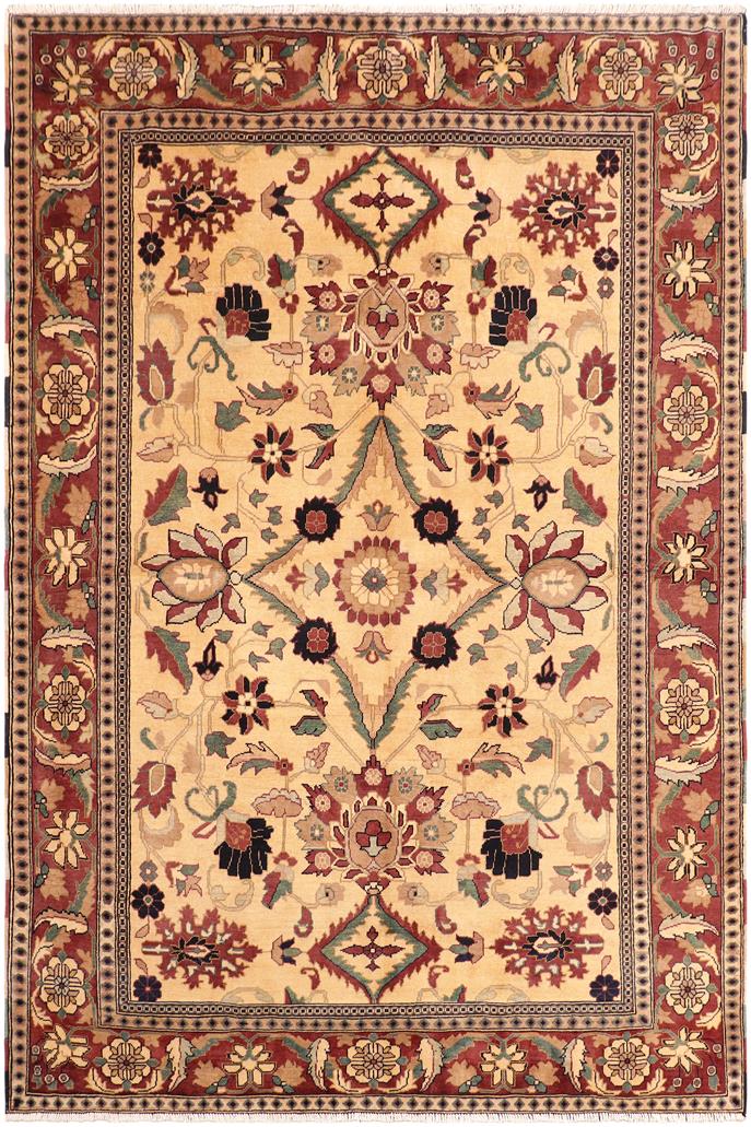 handmade Traditional Kafkaz Beige Red Hand Knotted RECTANGLE 100% WOOL area rug 6 x 8