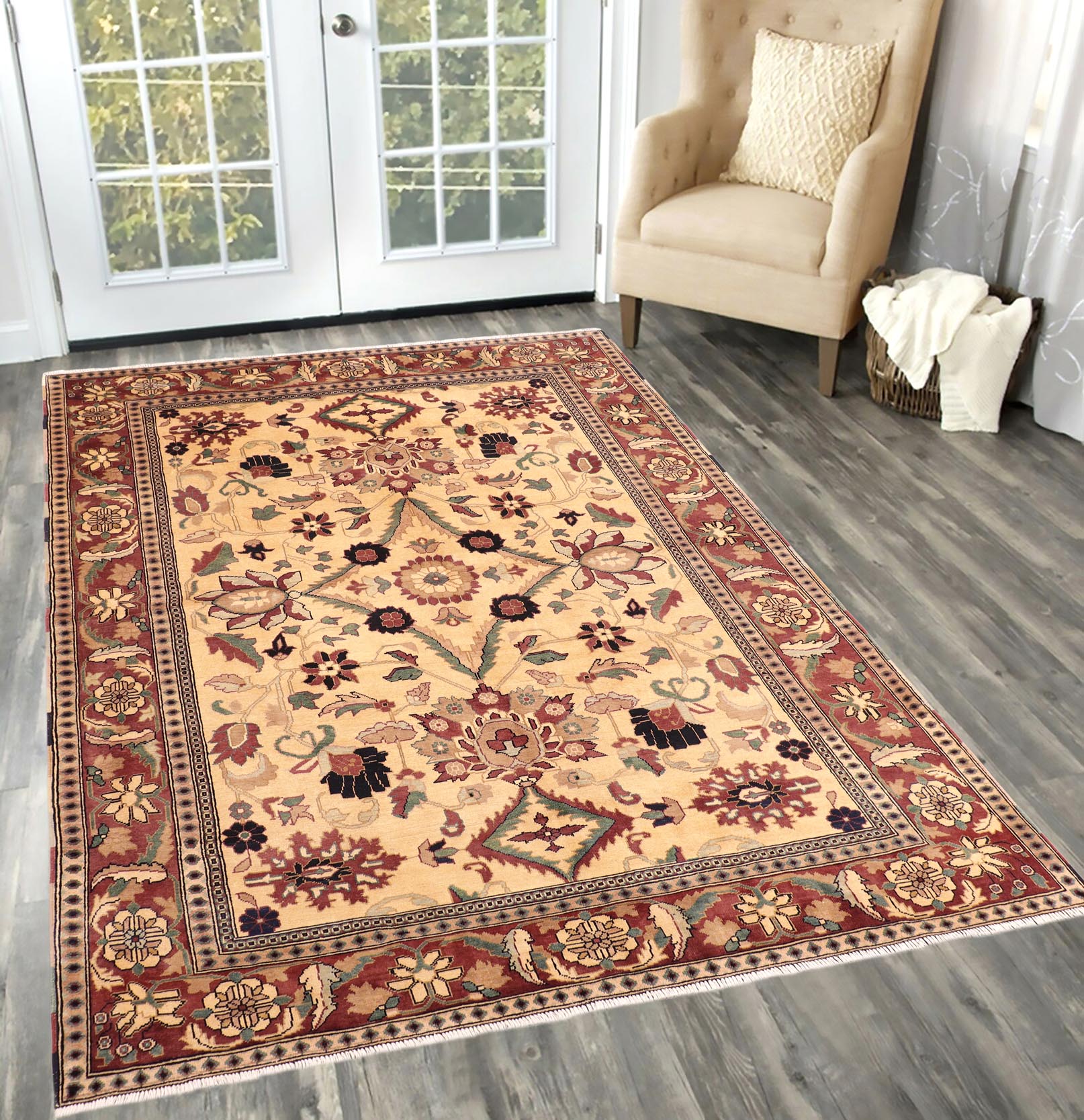 handmade Traditional Kafkaz Beige Red Hand Knotted RECTANGLE 100% WOOL area rug 6x8