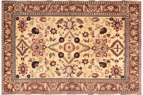 Classic Ziegler Frank Beige/Red Hand Knotted Wool Rug - 6'5'' x 8'5''