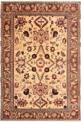 handmade Traditional Kafkaz Beige Red Hand Knotted RECTANGLE 100% WOOL area rug 6 x 8