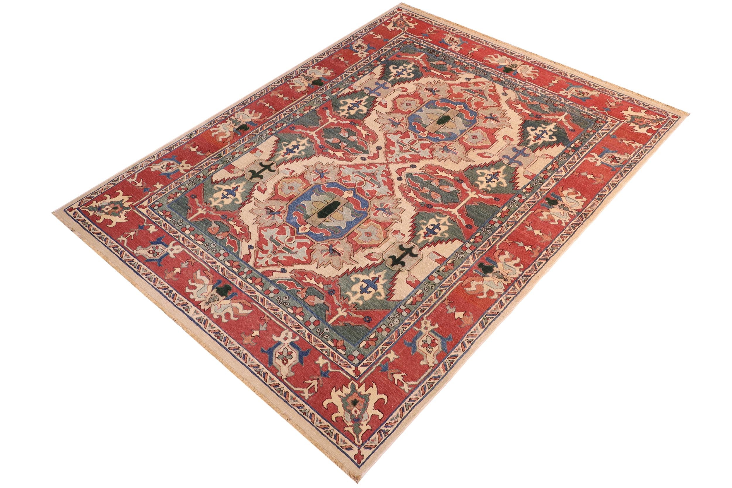 handmade Traditional Antique Green Rust Hand Knotted RECTANGLE 100% WOOL area rug 6x8