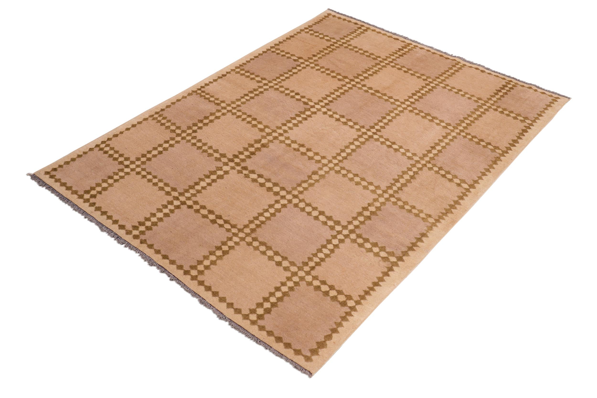 handmade Modern Kafkaz Tan Beige Hand Knotted RECTANGLE 100% WOOL area rug 6' x 8'