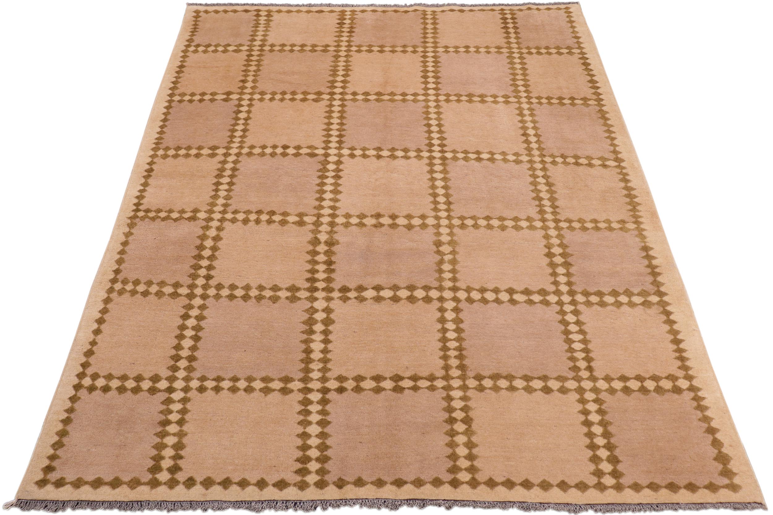 handmade Modern Kafkaz Tan Beige Hand Knotted RECTANGLE 100% WOOL area rug 6' x 8'
