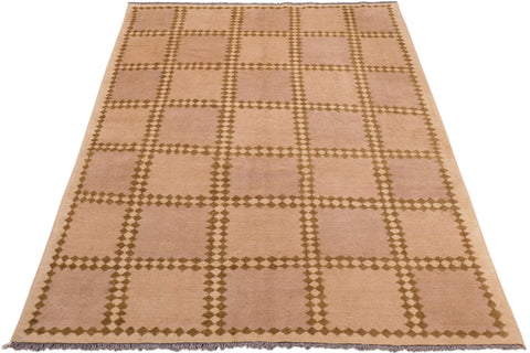 handmade Modern Kafkaz Tan Beige Hand Knotted RECTANGLE 100% WOOL area rug 6' x 8'