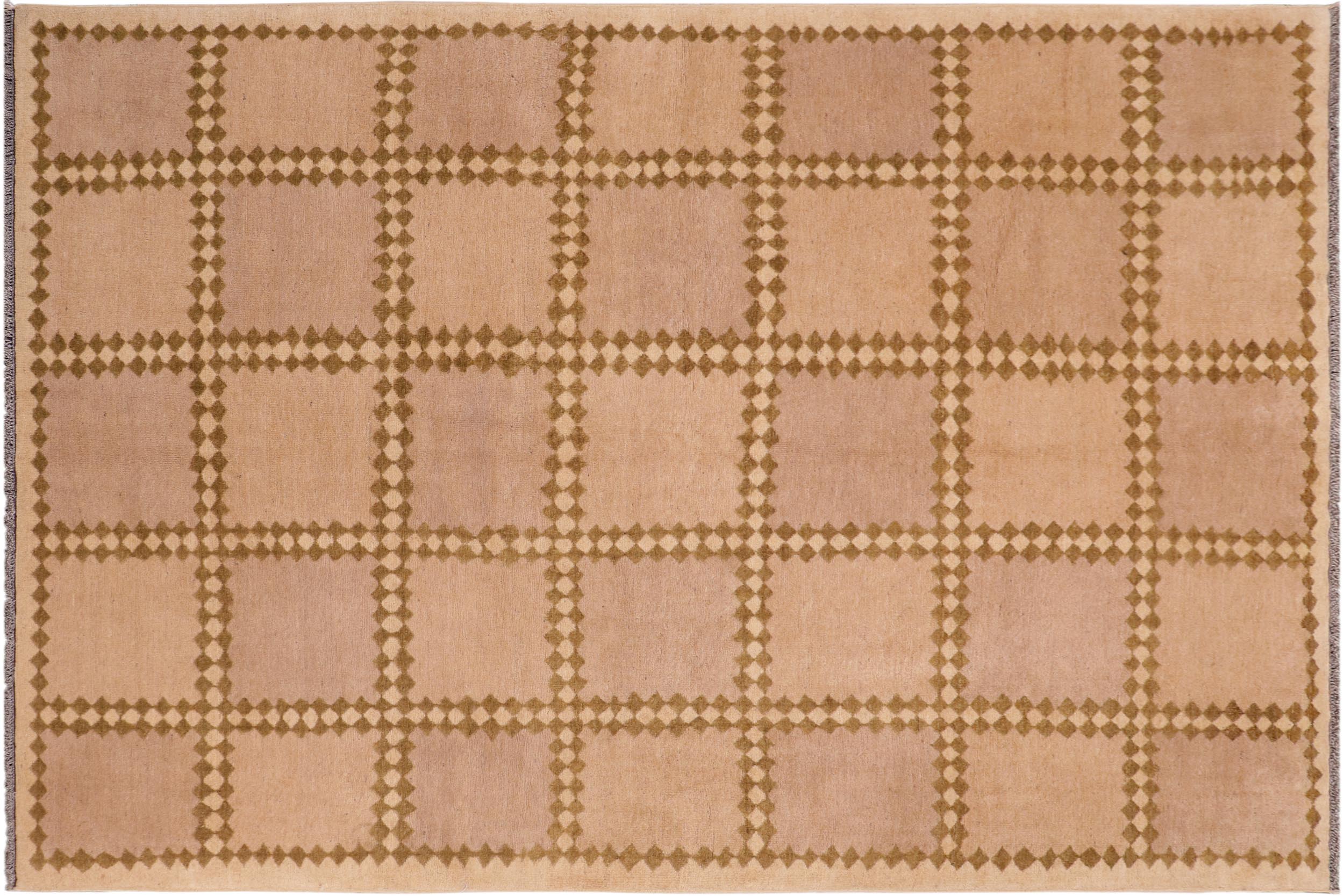 handmade Modern Kafkaz Tan Beige Hand Knotted RECTANGLE 100% WOOL area rug 6' x 8'