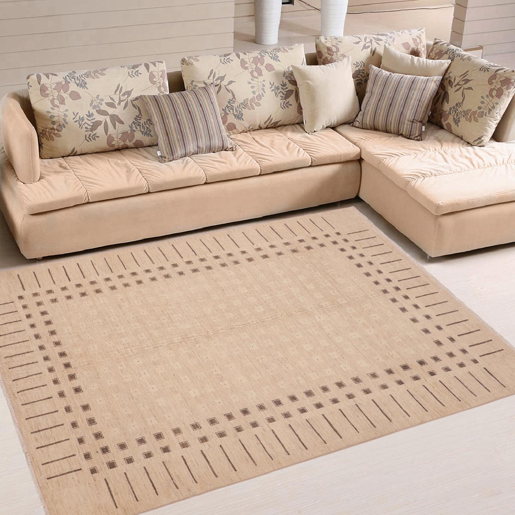 handmade Modern Kafkaz Tan Brown Hand Knotted RECTANGLE 100% WOOL area rug 6' x 9'