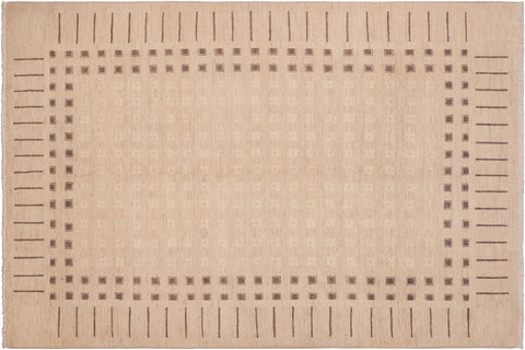 handmade Modern Kafkaz Tan Brown Hand Knotted RECTANGLE 100% WOOL area rug 6' x 9'