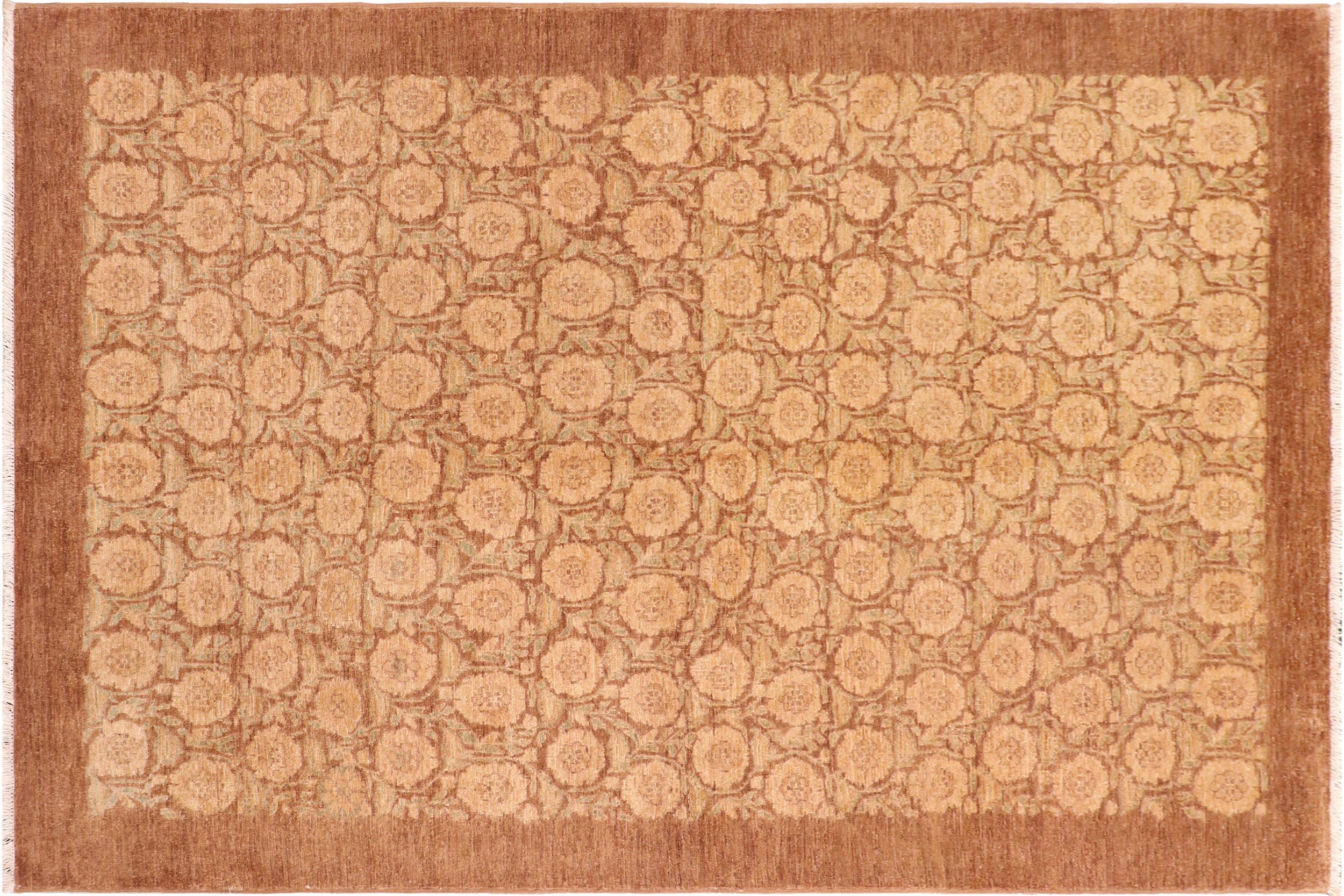 handmade Modern Kafkaz Brown Tan Hand Knotted RECTANGLE 100% WOOL area rug 6' x 8'