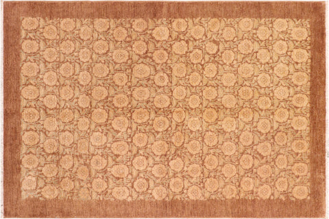 handmade Modern Kafkaz Brown Tan Hand Knotted RECTANGLE 100% WOOL area rug 6' x 8'