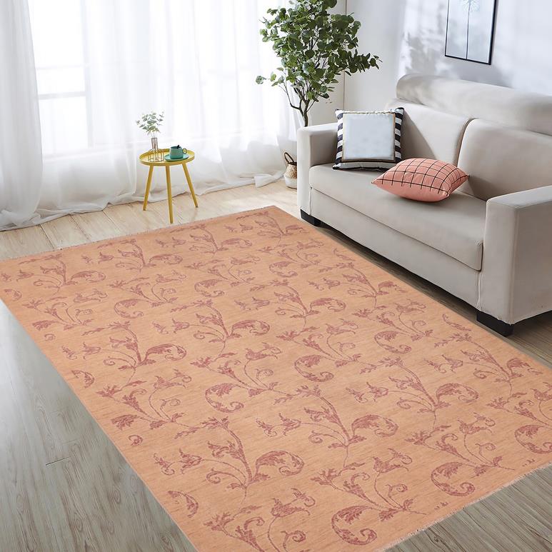 handmade Transitional Kafkaz Tan Rose Hand Knotted RECTANGLE 100% WOOL area rug 6 x 9