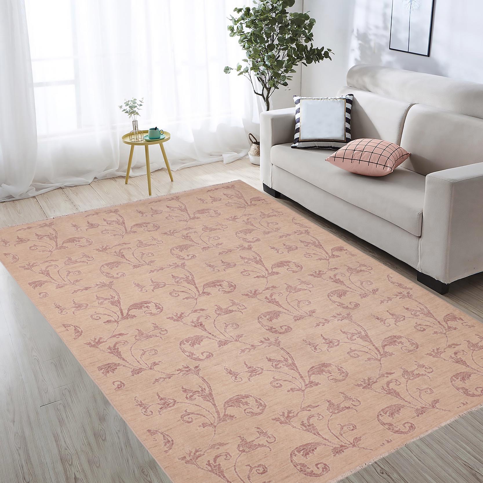 handmade Modern Kafkaz Tan Rose Hand Knotted RECTANGLE 100% WOOL area rug 6' x 9'
