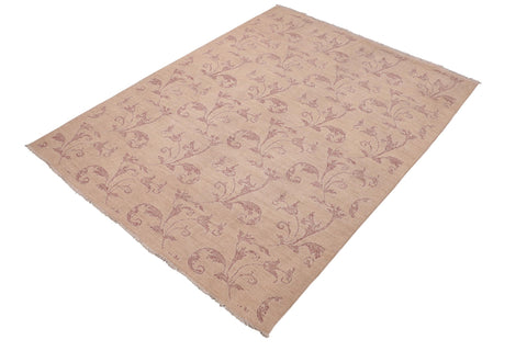 handmade Modern Kafkaz Tan Rose Hand Knotted RECTANGLE 100% WOOL area rug 6' x 9'
