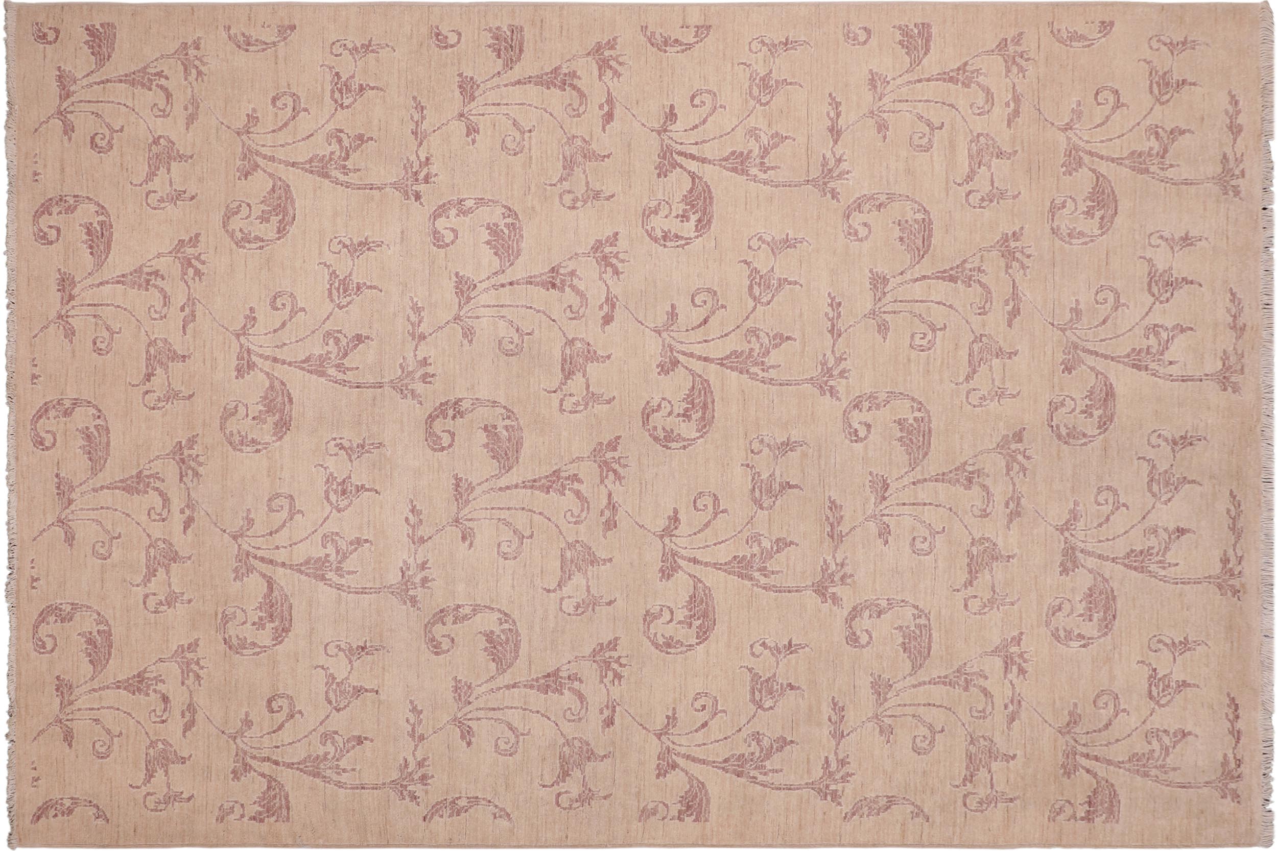 handmade Modern Kafkaz Tan Rose Hand Knotted RECTANGLE 100% WOOL area rug 6' x 9'