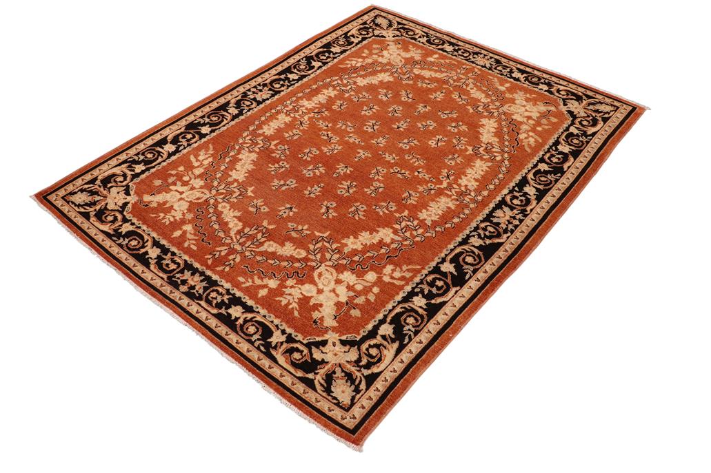 handmade Traditional Kafkaz Rust Black Hand Knotted RECTANGLE 100% WOOL area rug 6 x 9