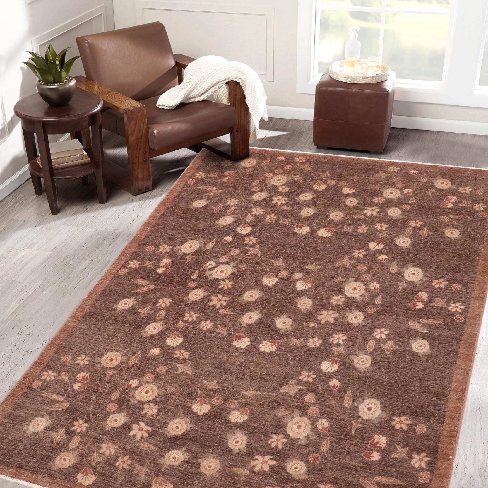 handmade Modern Kafkaz Brown Beige Hand Knotted RECTANGLE 100% WOOL area rug 6' x 9'