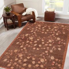 handmade Transitional Kafkaz Brown Beige Hand Knotted RECTANGLE 100% WOOL area rug 6 x 9