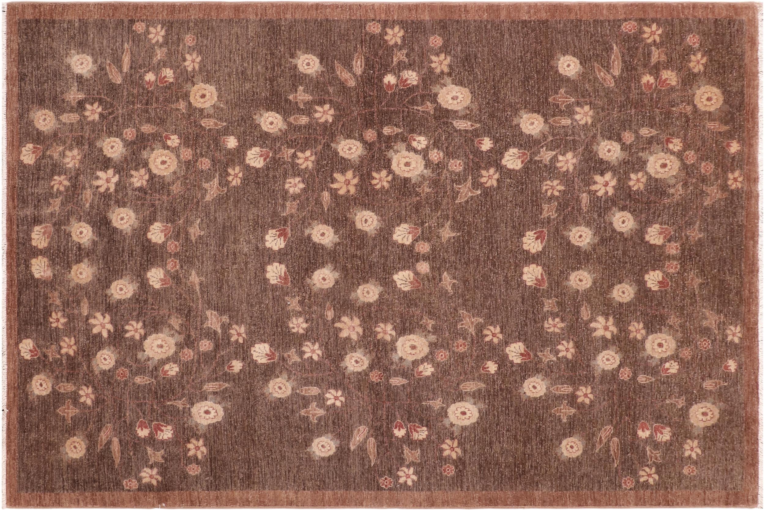 handmade Modern Kafkaz Brown Beige Hand Knotted RECTANGLE 100% WOOL area rug 6' x 9'