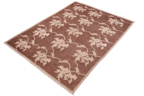 handmade Modern Kafkaz Brown Tan Hand Knotted RECTANGLE 100% WOOL area rug 6' x 9'