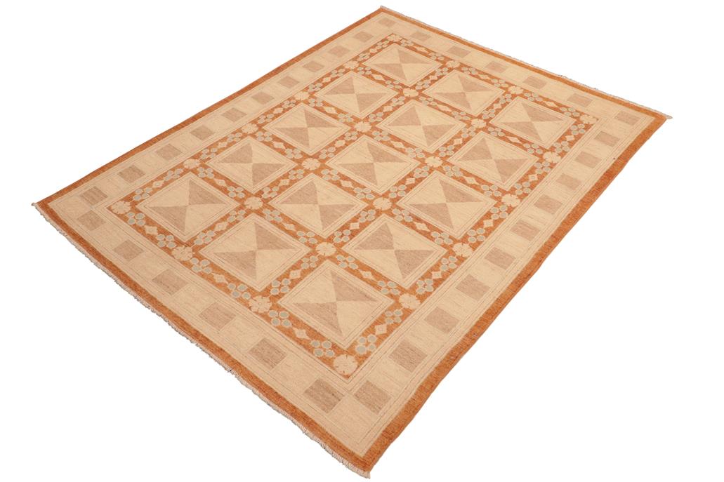 handmade Transitional Kafkaz Rust Tan Hand Knotted RECTANGLE 100% WOOL area rug 6 x 9