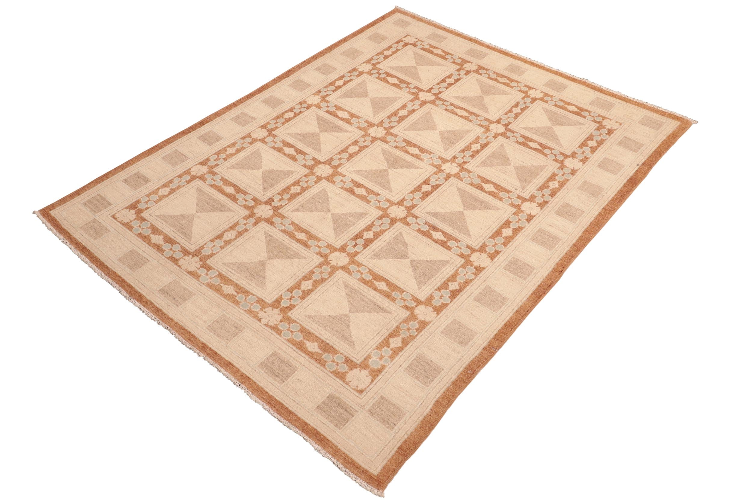 handmade Modern Kafkaz Rust Tan Hand Knotted RECTANGLE 100% WOOL area rug 6' x 9'