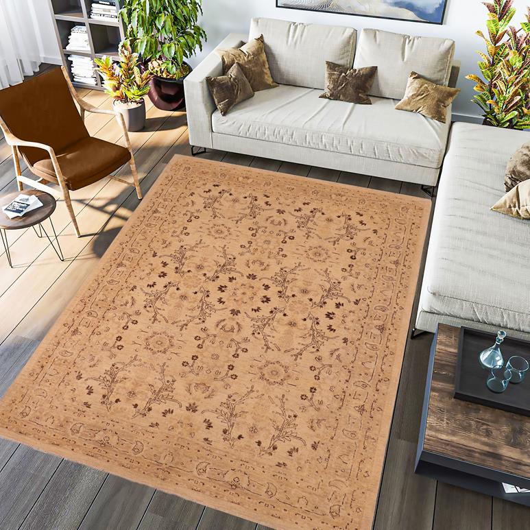 handmade Transitional Kafkaz Beige Tan Hand Knotted RECTANGLE 100% WOOL area rug 6 x 9