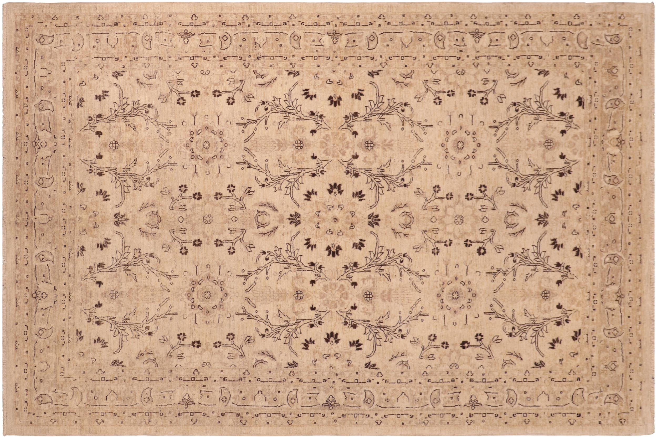 handmade Traditional Kafkaz Beige Tan Hand Knotted RECTANGLE 100% WOOL area rug 6x9