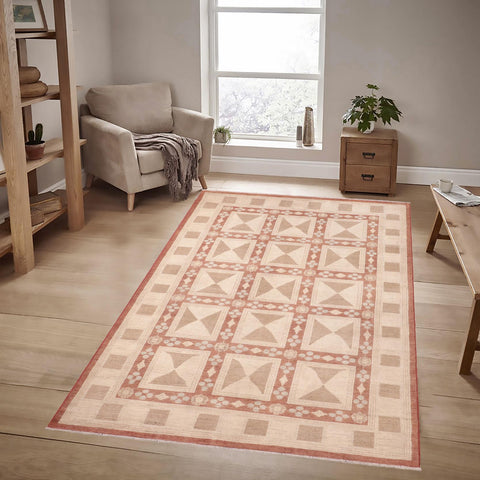 handmade Modern Kafkaz Rust Tan Hand Knotted RECTANGLE 100% WOOL area rug 6' x 9'