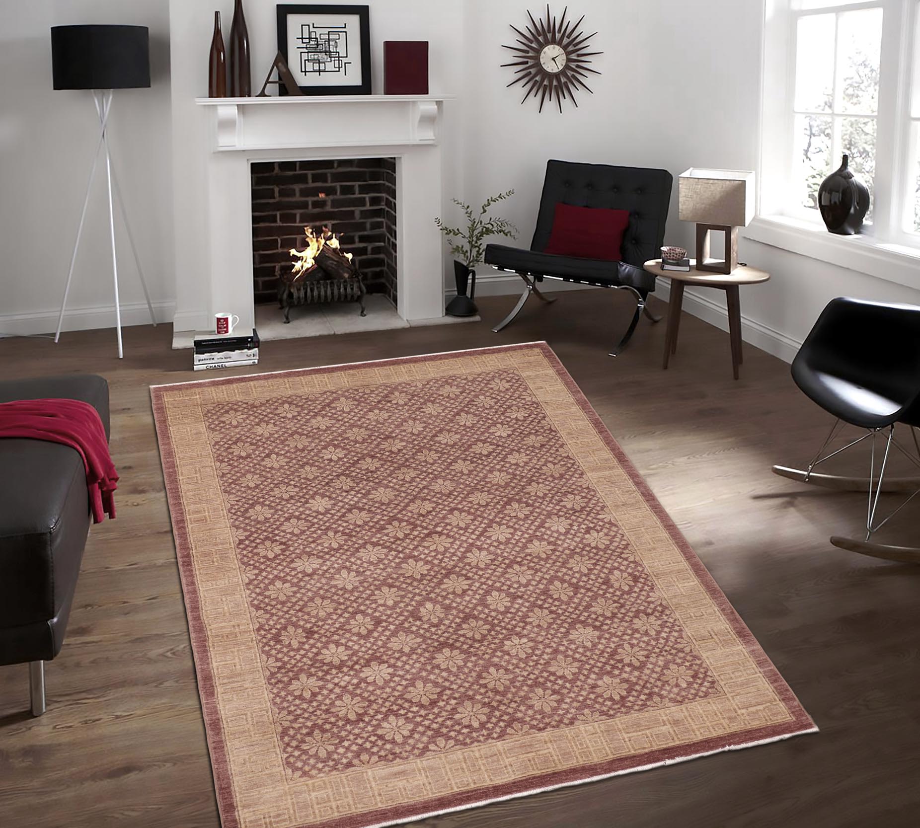 handmade Modern Kafkaz Red Brown Hand Knotted RECTANGLE 100% WOOL area rug 6' x 9'