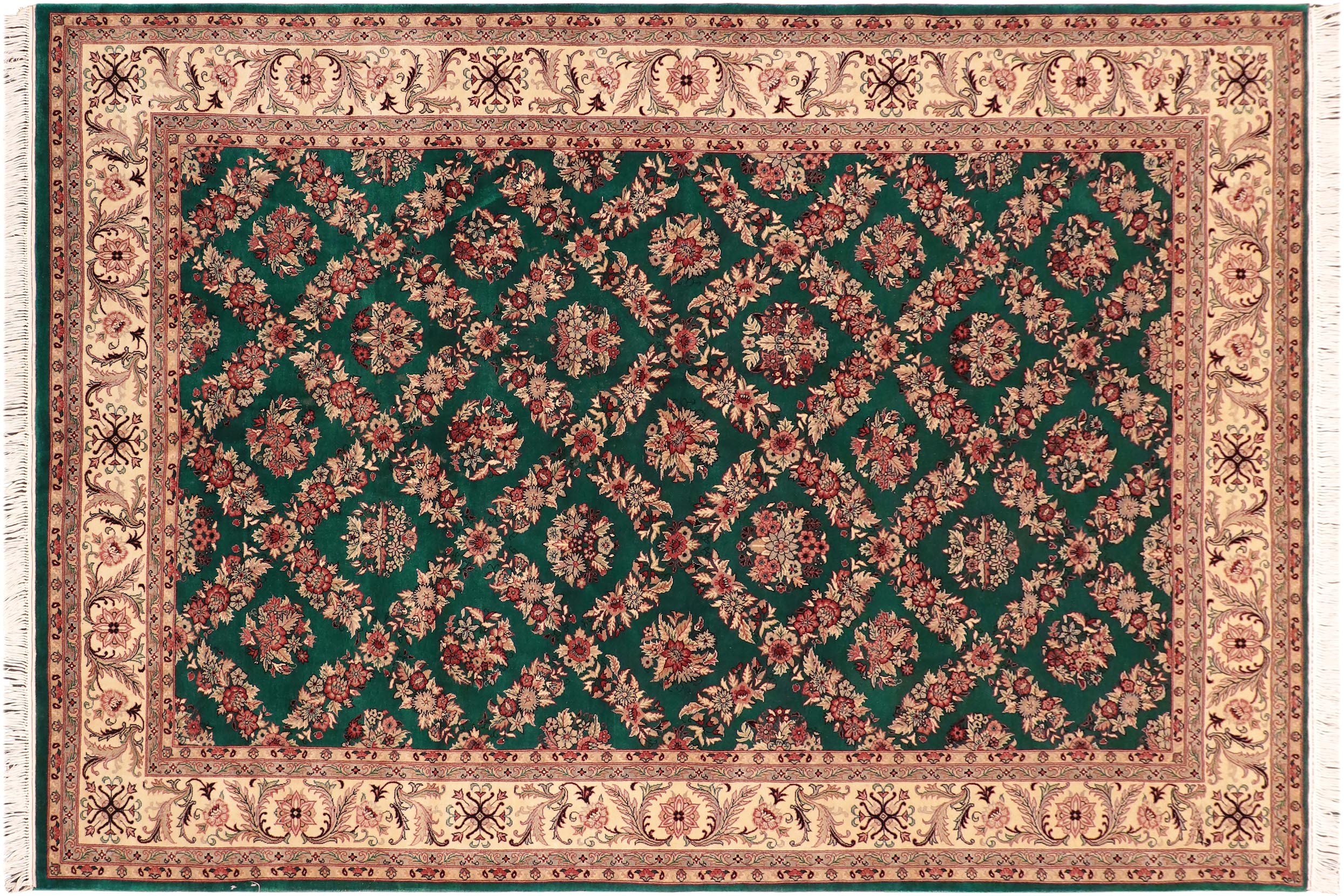 handmade Transitional Gulab Green Ivory Hand Knotted RECTANGLE 100% WOOL area rug 6x9
