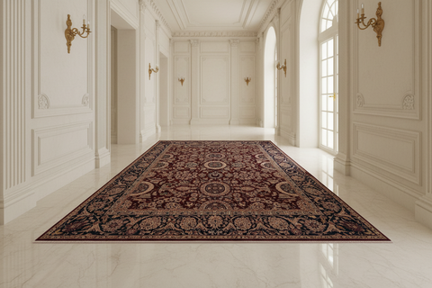 handmade Transitional Agra Tabriz Aubergine Blue Hand Knotted RECTANGLE 100% WOOL area rug 6x9