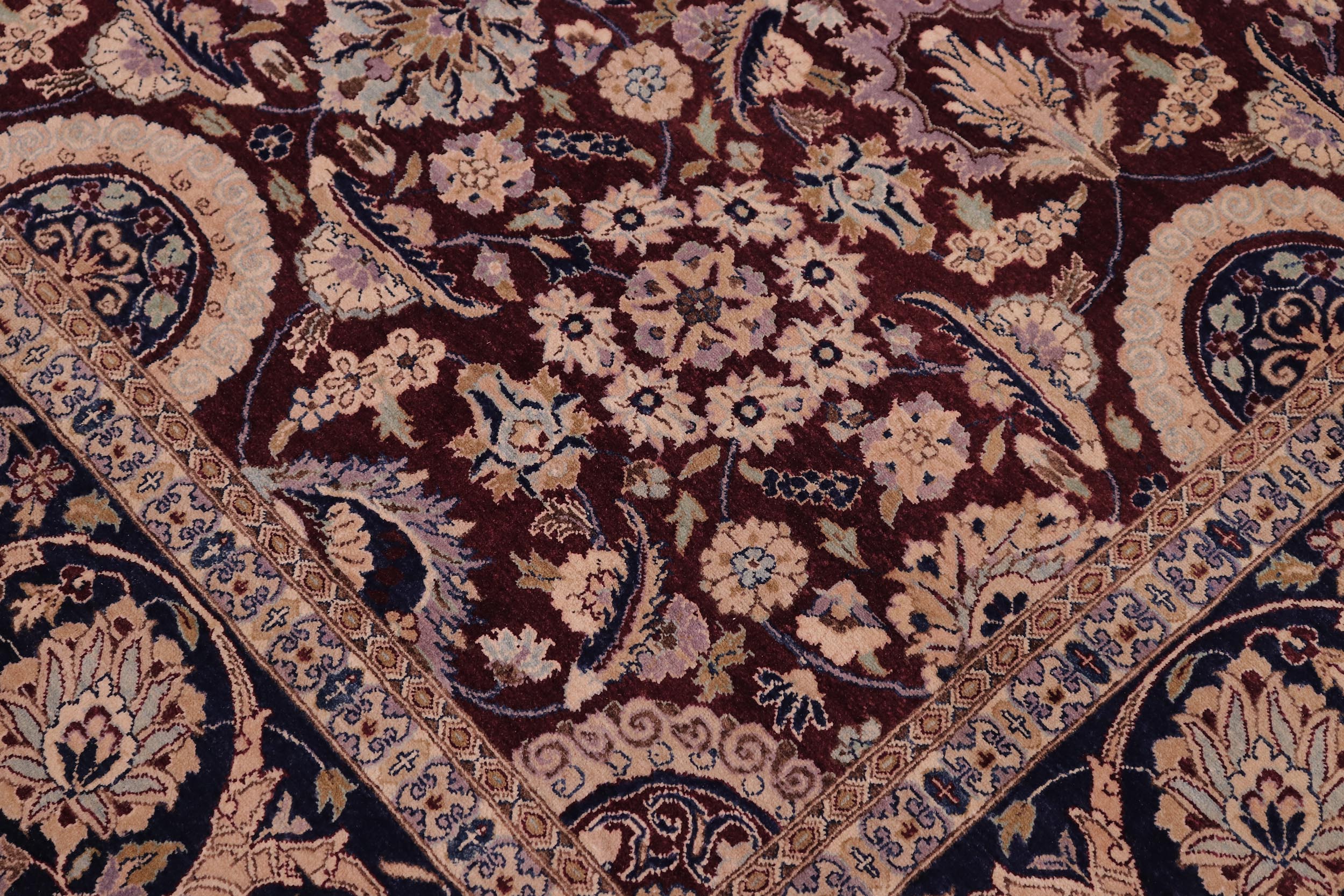 handmade Transitional Agra Tabriz Aubergine Blue Hand Knotted RECTANGLE 100% WOOL area rug 6 x 9