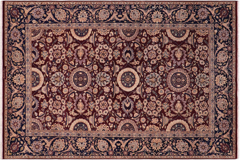 handmade Transitional Agra Tabriz Aubergine Blue Hand Knotted RECTANGLE 100% WOOL area rug 6x9