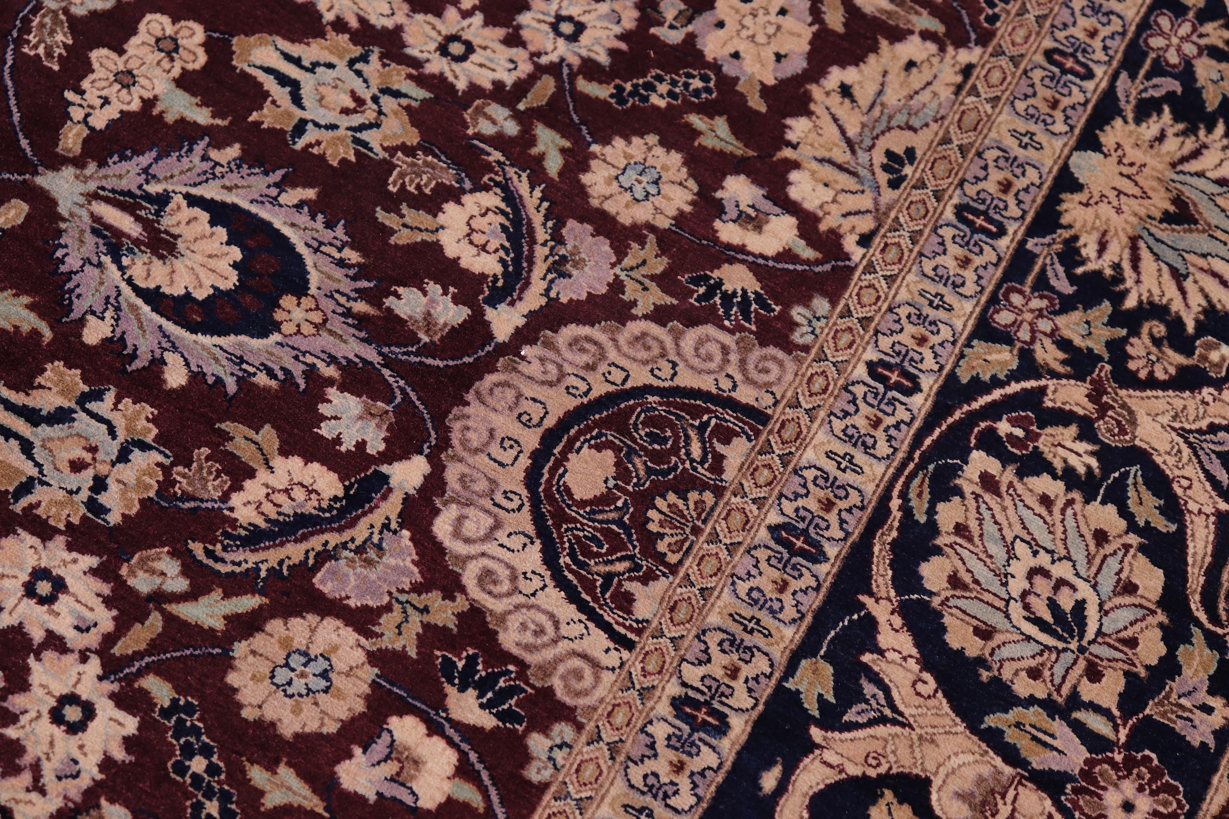 handmade Transitional Agra Tabriz Aubergine Blue Hand Knotted RECTANGLE 100% WOOL area rug 6x9