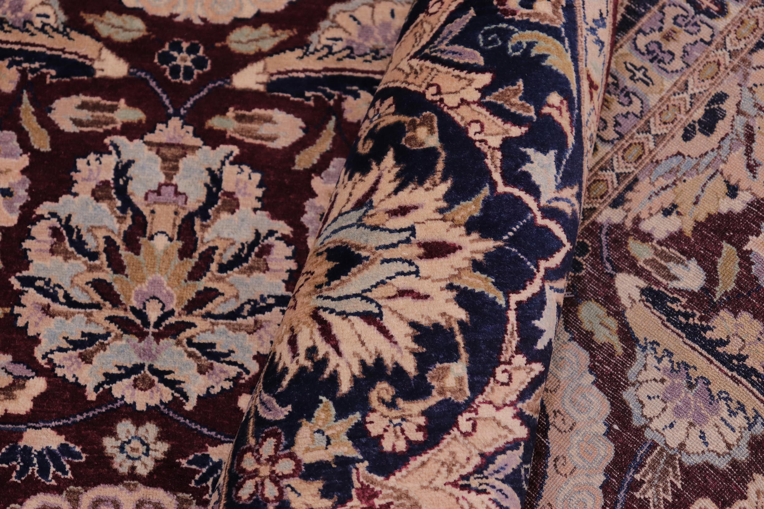 handmade Transitional Agra Tabriz Aubergine Blue Hand Knotted RECTANGLE 100% WOOL area rug 6x9