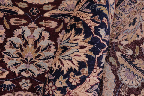 handmade Transitional Agra Tabriz Aubergine Blue Hand Knotted RECTANGLE 100% WOOL area rug 6x9