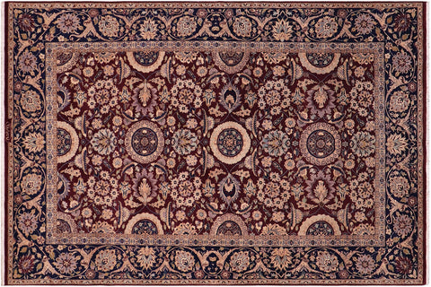 handmade Transitional Agra Tabriz Aubergine Blue Hand Knotted RECTANGLE 100% WOOL area rug 6 x 9